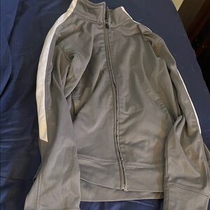 Gray Zip-Up Jacket with White Stripes